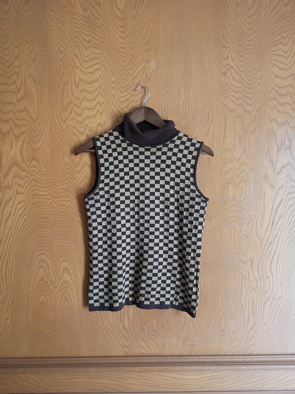 style & co Company Sleeveless Checker Knit Top in Black and Cream